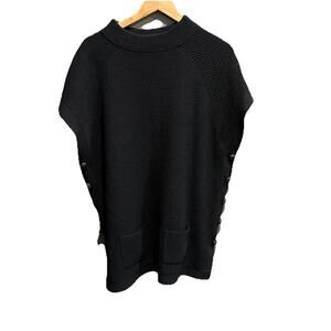 St. John Black Side Buttons Wool Cashmere‎ Short Sleeve Women's Sweater Size 8